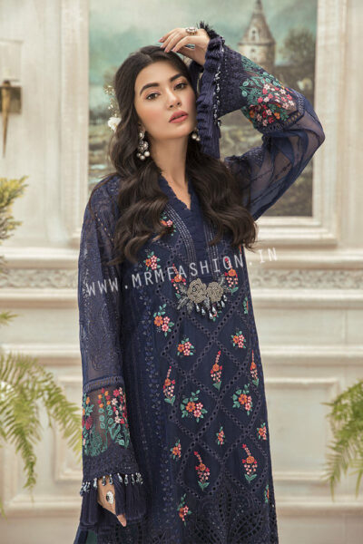 Maria B Mbroidered Eid Collection 2020 | Unstitched MBROIDERED - Navy Blue (BD-1901) RESTOCKED - Image 2