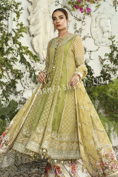 Maria B Mbroidered Eid Collection 2020 | Unstitched MBROIDERED - Olive Green (BD-1904) - Image 2