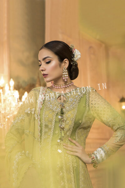 Maria B Mbroidered Eid Collection 2020 | Unstitched MBROIDERED - Olive Green (BD-1904) - Image 3