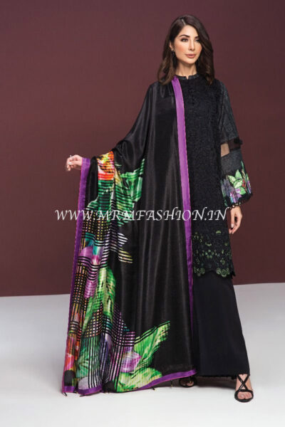 41906136-Lawn & Silk Chiffon ? Black Digital Printed Dyed Embroidered 3PC