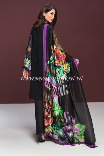 41906136-Lawn & Silk Chiffon ? Black Digital Printed Dyed Embroidered 3PC - Image 2