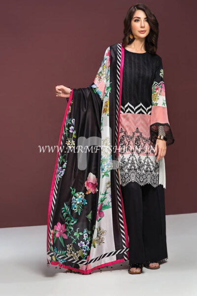41906137-Lawn & Silk Chiffon ? Black Digital Printed Dyed Embroidered 3PC