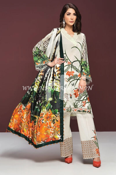 41906139-Lawn & Silk Chiffon ? Yellow Digital Printed Dyed Embroidered 3PC