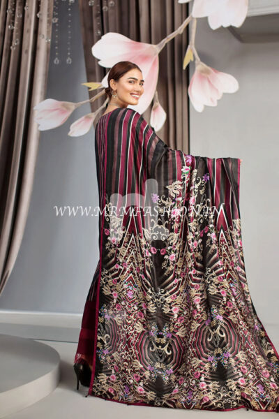 41907022?Lawn & Silk Chiffon - Maroon Digital Printed Embroidered 3PC - Image 2