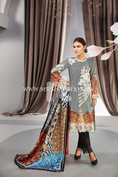 41907023?Lawn & Silk Chiffon - Black Digital Printed Embroidered 3PC