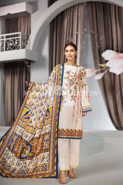 41907026?Lawn & Silk Chiffon - Off White Printed Embroidered 3PC