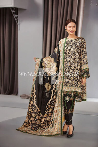 41907028?Lawn & Silk Chiffon - Black Printed Embroidered 3PC