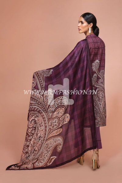41907501-Silk Chiffon, Slub Lawn & Cambric - Maroon Digital Printed Embroidered 3PC - Image 2