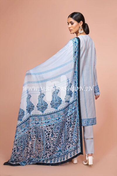 41907502-Silk Chiffon, Slub Lawn & Cambric - Blue Digital Printed Embroidered 3PC - Image 2