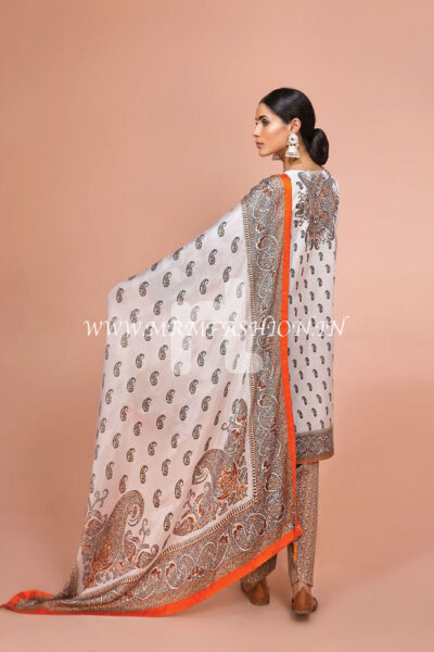 41907503-Silk Chiffon, Slub Lawn & Cambric ? Off White Digital Printed Embroidered 3PC - Image 2