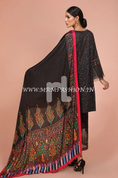 41907504-Silk Chiffon, Slub Lawn & Cambric ? Black Digital Printed Embroidered 3PC - Image 2