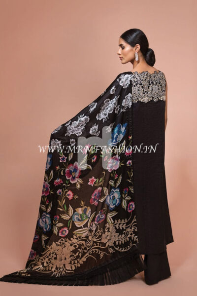 41907505-Silk Chiffon, Slub Lawn & Cambric ? Black Digital Printed Embroidered 3PC - Image 2
