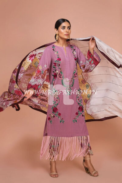 41907508-Silk Chiffon, Slub Lawn & Cambric ? Purple Digital Printed Embroidered 3PC