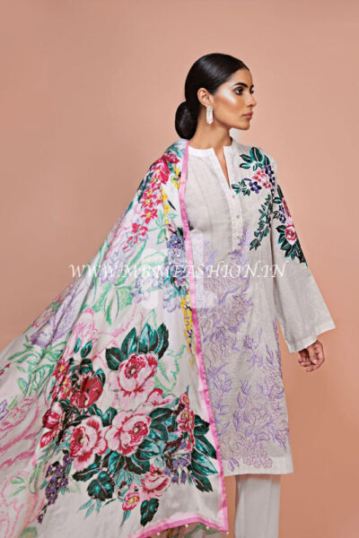 41907509-Silk Chiffon, Slub Lawn & Cambric ? White Digital Printed Embroidered 3PC