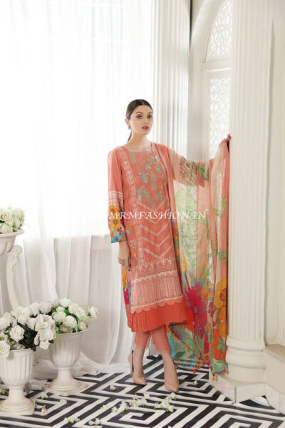 Charizma Reem Embroidered Lawn 2021 - Coral Rust RM-11