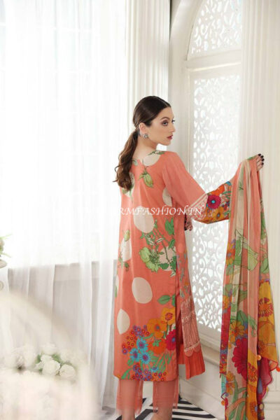 Charizma Reem Embroidered Lawn 2021 - Coral Rust RM-11 - Image 2