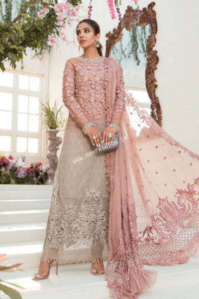 Maria B Eid Unstitched MBROIDERED 2021 - Coffee and Ash Pink (BD-2101)
