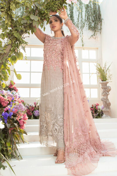 Maria B Eid Unstitched MBROIDERED 2021 - Coffee and Ash Pink (BD-2101) - Image 2