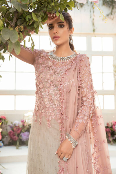 Maria B Eid Unstitched MBROIDERED 2021 - Coffee and Ash Pink (BD-2101) - Image 3