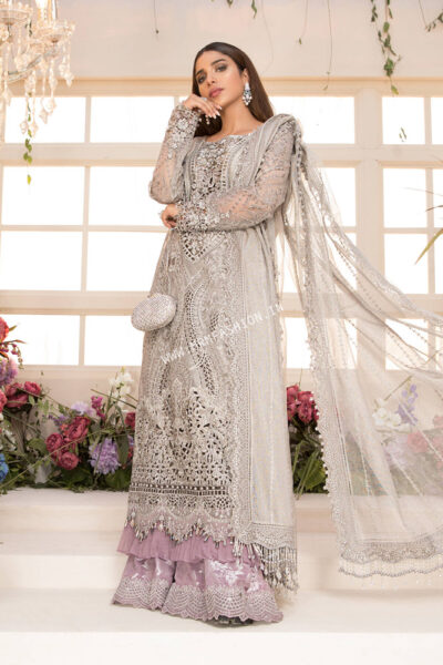 Maria B Eid Unstitched MBROIDERED 2021 - Grey and Lilac (BD-2108) - Image 2