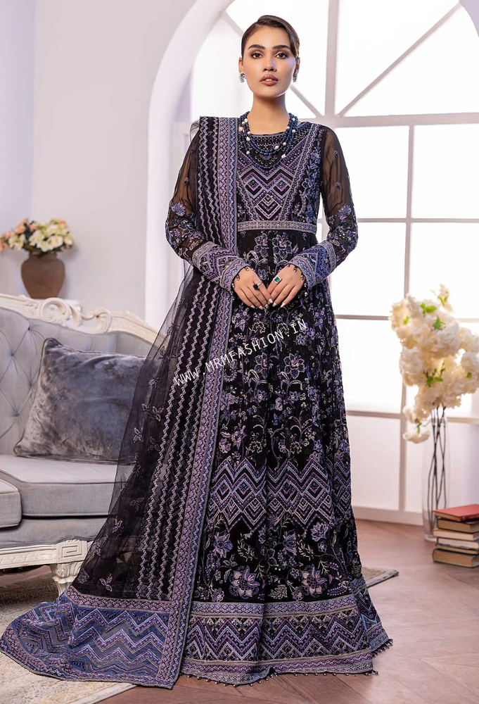 Black Anarkali Jacquard Long Dress - Libas Collection