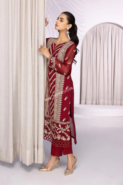 Azure Luxury Formals Unstitched Shirt | Sangria - Image 2