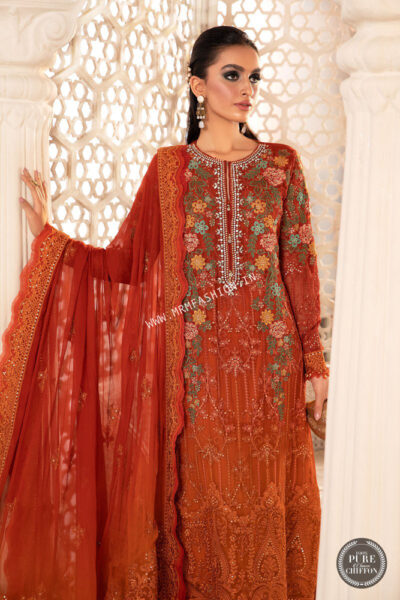 Maria B Chiffon ' 22 | MPC-22-205-Burnt Orange and Rust - Image 2
