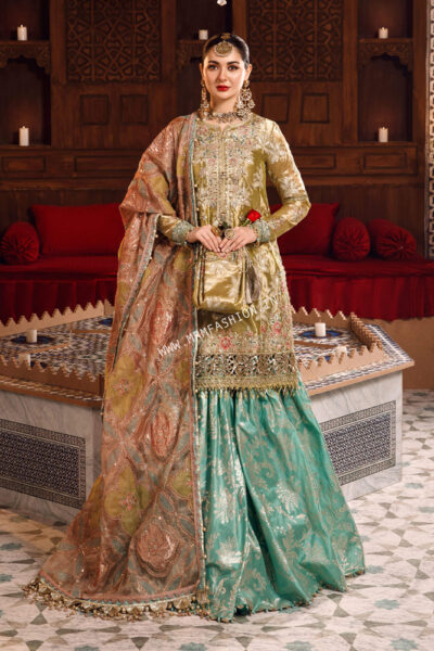 Maria B Mbroidered Wedding ' 23 | D3 Salmon and Leaf Green RESTOCKED