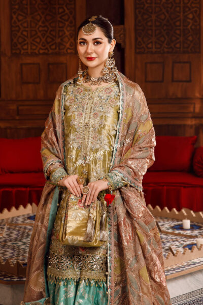 Maria B Mbroidered Wedding ' 23 | D3 Salmon and Leaf Green RESTOCKED - Image 2