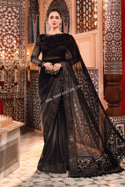 Maria B Mbroidered Wedding ' 23 | D4 Grey and Black