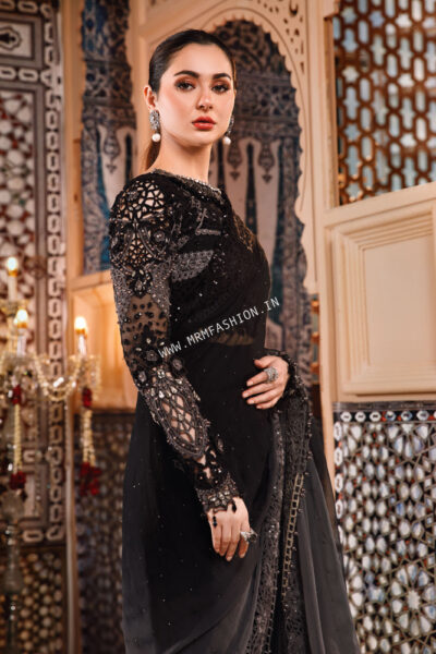Maria B Mbroidered Wedding ' 23 | D4 Grey and Black - Image 2