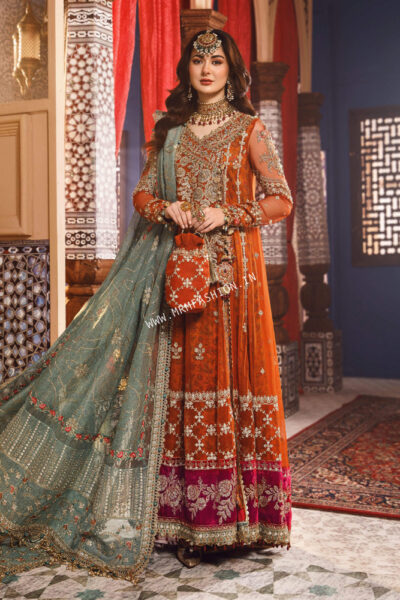 Maria B Mbroidered Wedding ' 23 | D6 Burnt Orange, Fuchsia Pink