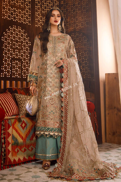 Maria B Mbroidered Wedding ' 23 | D7 Off White with Sea Green