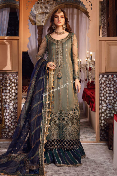 Maria B Mbroidered Wedding ' 23 | D8 Peacock Shades - Image 2