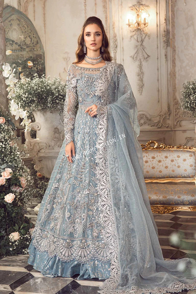 Maria B Mbroidered Wedding Formals 2023 Ice Blue BD 2702