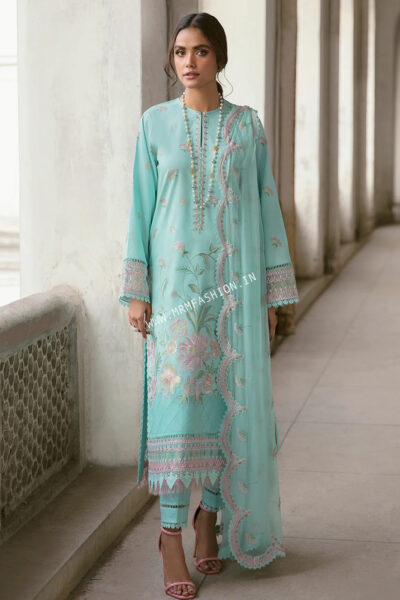 Afrozeh Lamhay Luxury Lawn 2023 | CRYSTAL CYAN