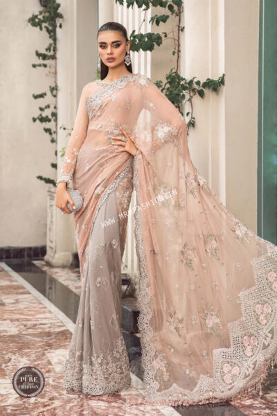 Maria B Chiffons 2023 | MPC-23-105 Peach And Grey