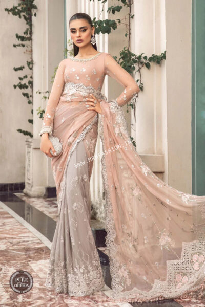 Maria B Chiffons 2023 | MPC-23-105 Peach And Grey - Image 2