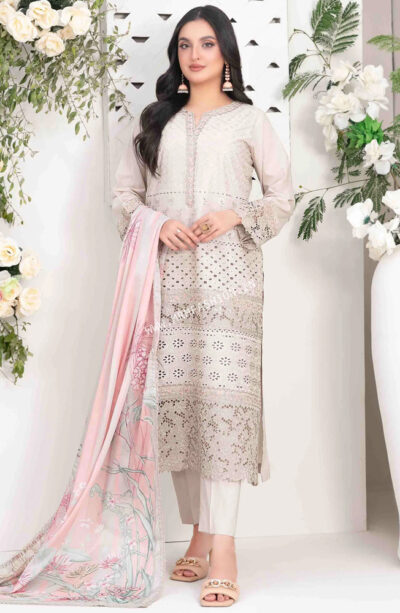 Saija Embroidered Schiffli Semi Stitched Lawn By Tawakkal | D - 1229