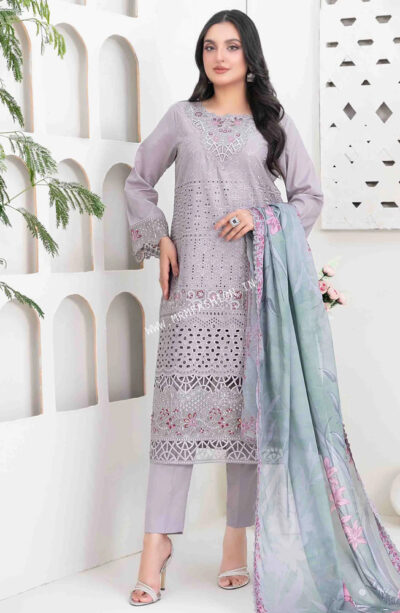 Saija Embroidered Schiffli Semi Stitched Lawn By Tawakkal | D - 1231