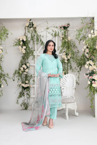 Saija Embroidered Schiffli Semi Stitched Lawn By Tawakkal | D - 1232