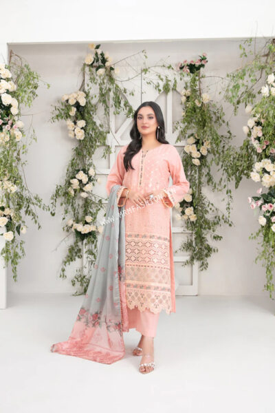 Saija Embroidered Schiffli Semi Stitched Lawn By Tawakkal | D - 1233