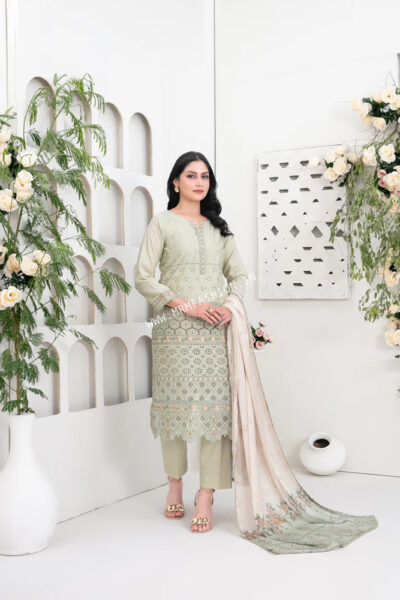 Saija Embroidered Schiffli Semi Stitched Lawn By Tawakkal | D - 1234