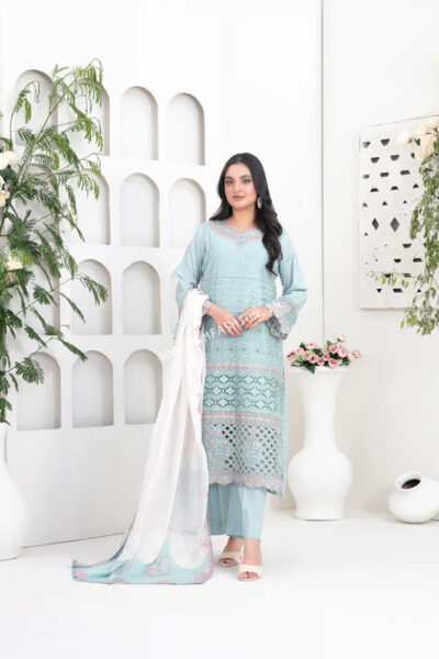 Saija Embroidered Schiffli Semi Stitched Lawn By Tawakkal | D - 1235