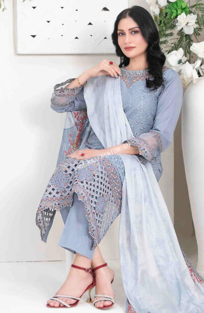Saija Embroidered Schiffli Semi Stitched Lawn By Tawakkal | D - 1237 - Image 2