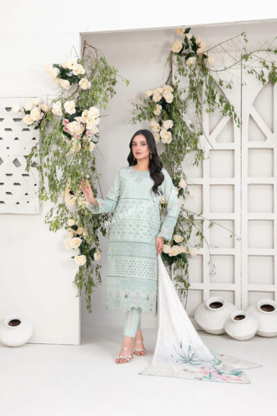 Saija Embroidered Schiffli Semi Stitched Lawn By Tawakkal | D - 1238