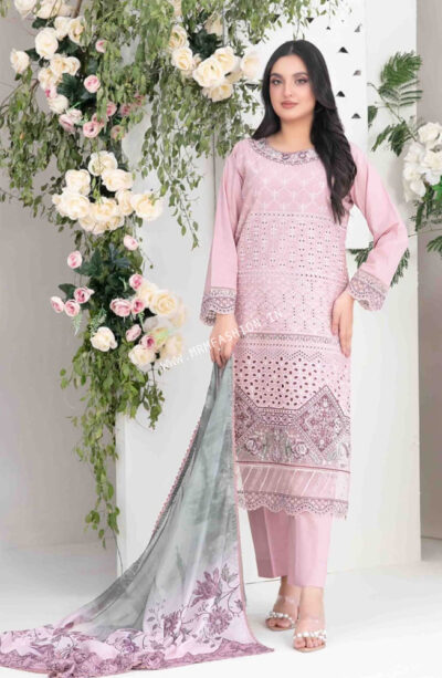 Saija Embroidered Schiffli Semi Stitched Lawn By Tawakkal | D - 1239