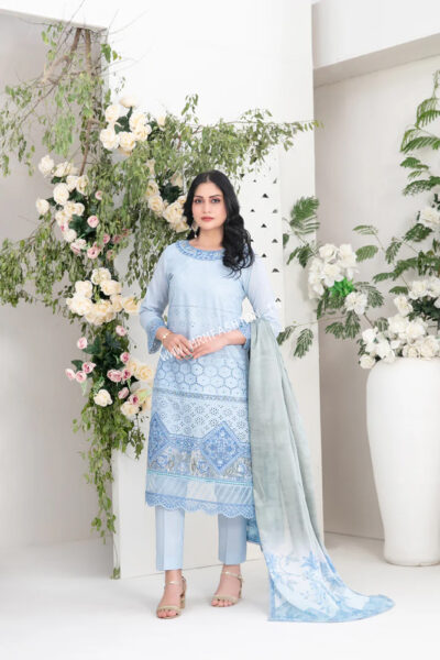 Saija Embroidered Schiffli Semi Stitched Lawn By Tawakkal | D - 1240