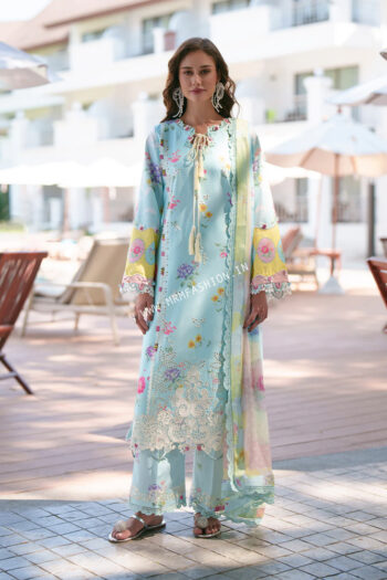 Printed Chikankari Lawn By AJR Couture ' 26 | Azure